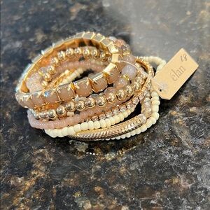 Elan Gold and Cream Beaded Bracelet Stack